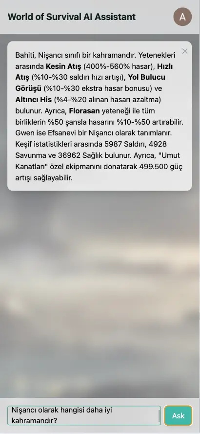 Chat interface World of Survival